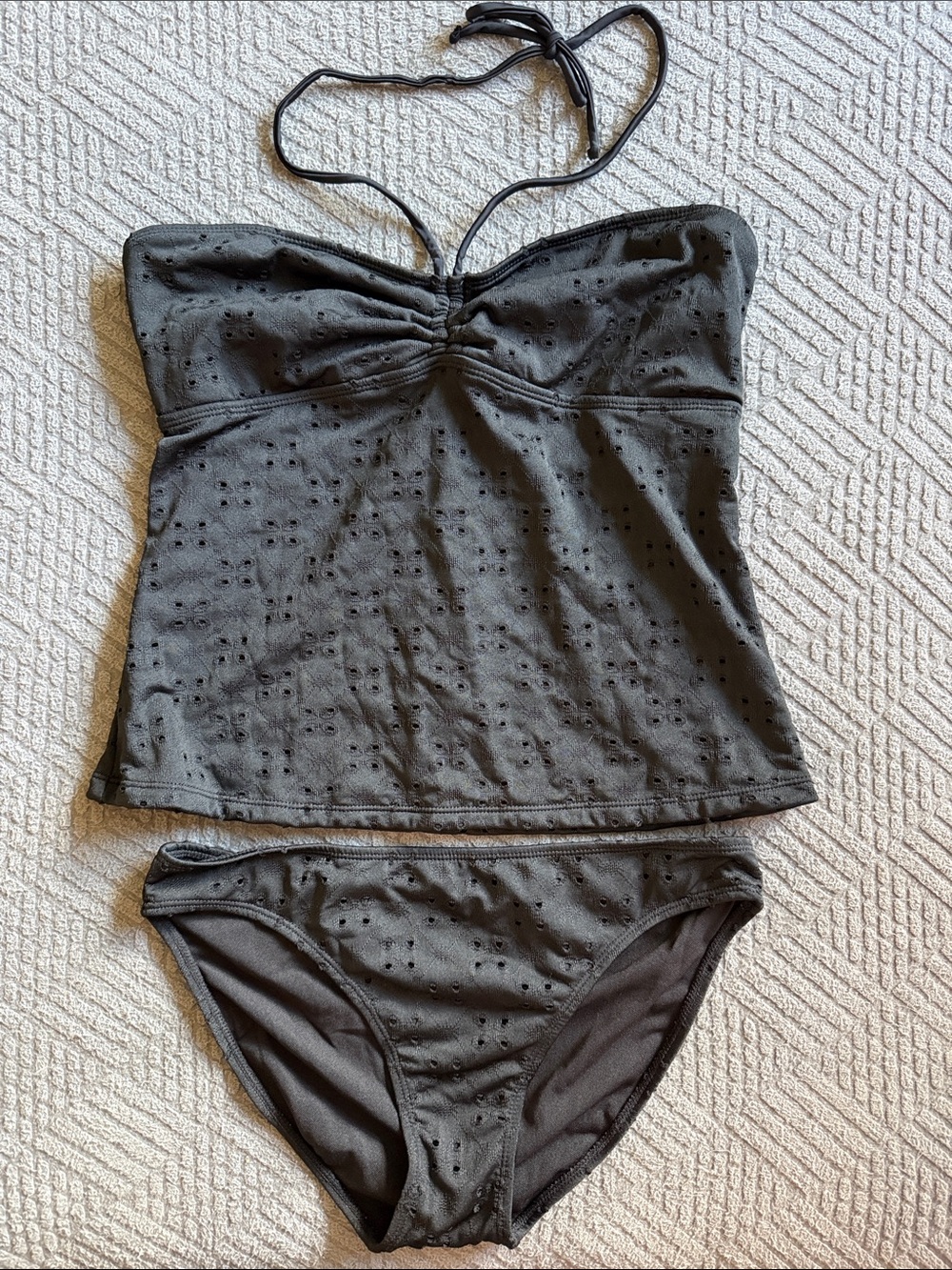 Black Eyelet Tankini Set